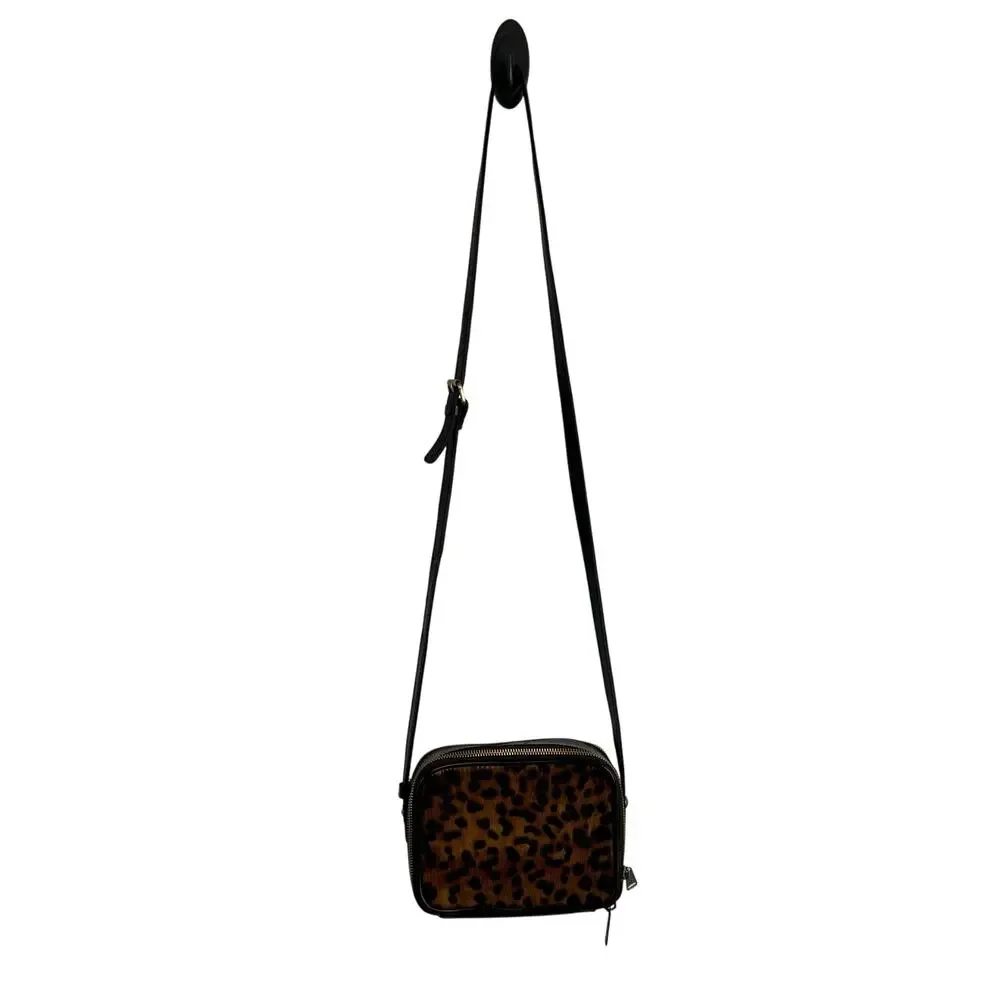 Patricia Nash Leopard Haircalf Rimini Double Zip Box Crossbody Bag
